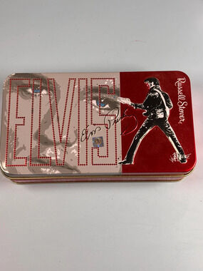 Vintage Elvis Presley Hinged Holiday Tin Russell Stover Hologram 2001 12x5x1”